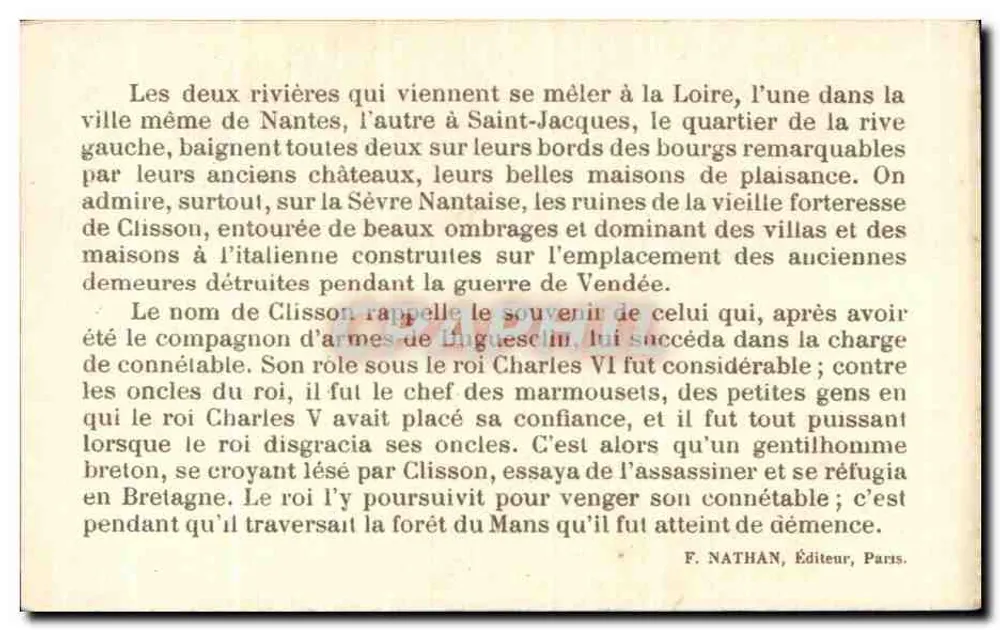 Castelo de Clisson — ruínas históricas — F. Nathan, Paris, n°44 - Verso