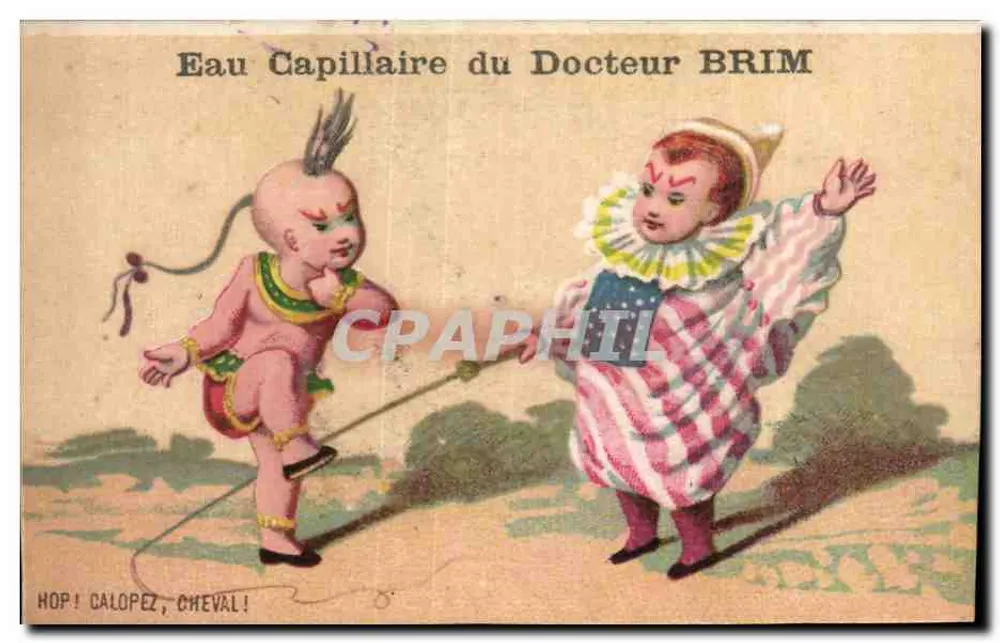 Zwei Kinder, die am Seil ziehen — Werbung für das Haarwasser des Doktors BRIM - Vorderseite