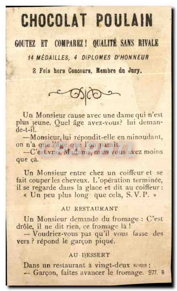 Schokolade Poulain — Werbung mit Kindern in Offiziersuniformen — Musée Grévin, Le Bardo - Rückseite