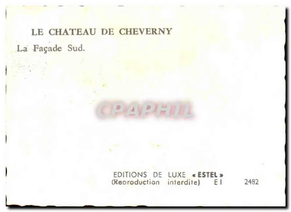 Castelo de Cheverny — Fachada Sul — Edições de Luxo « Estel » n° 2482 - Verso