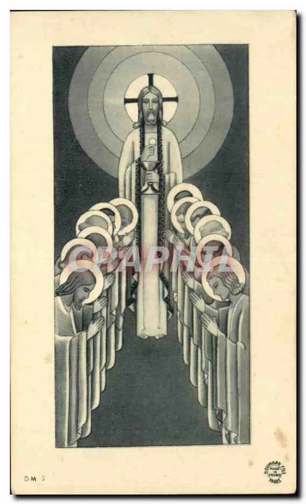 Jesus Christus umgeben von Engeln — religiöse Illustration — Verlag 'Imprimerie de France' Nr. DM 3 - Vorderseite