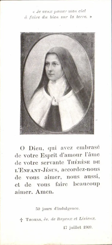 Thérèse de Lisieux — Gebet und Andacht — Druckerei Thomas, Bistum Bayeux und Lisieux - Vorderseite