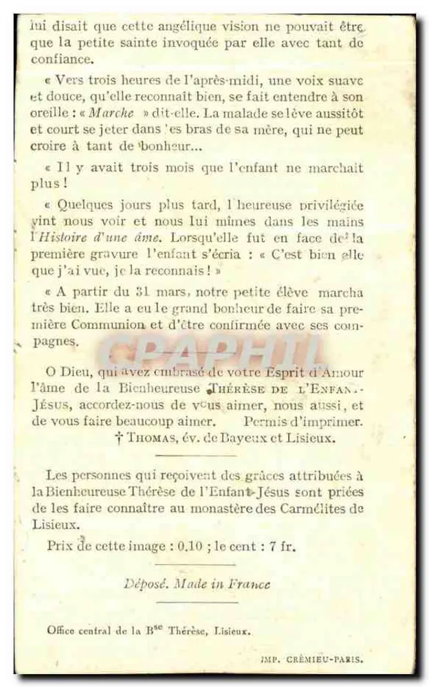 Eerste communie van de Heilige Teresa van het Kind Jezus — Centraal kantoor van de Heilige Teresa, Lisieux - Achterkant