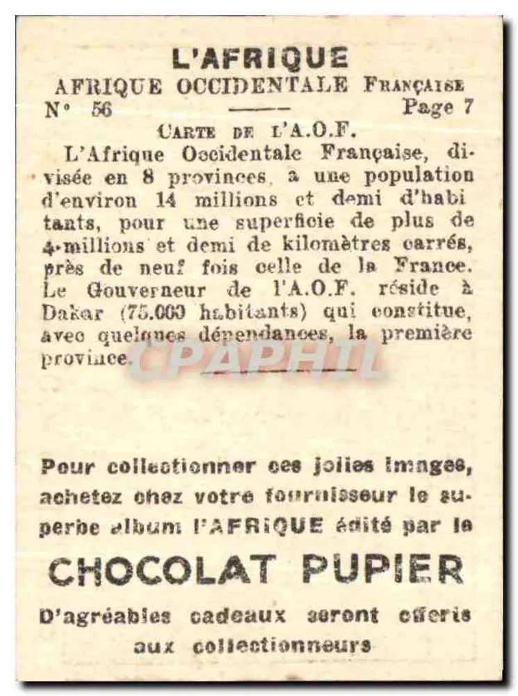 Westafrikanische Französische — geografische Karte — veröffentlicht von Chocolat Pupier, Nr. 56 - Rückseite