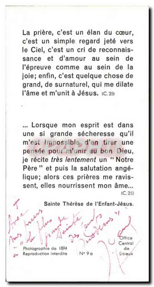 Saint Thérèse des Enfants-Jésus — Photographie aus dem Jahr 1894 — Office Central de Lisieux, N° 9a - Rückseite