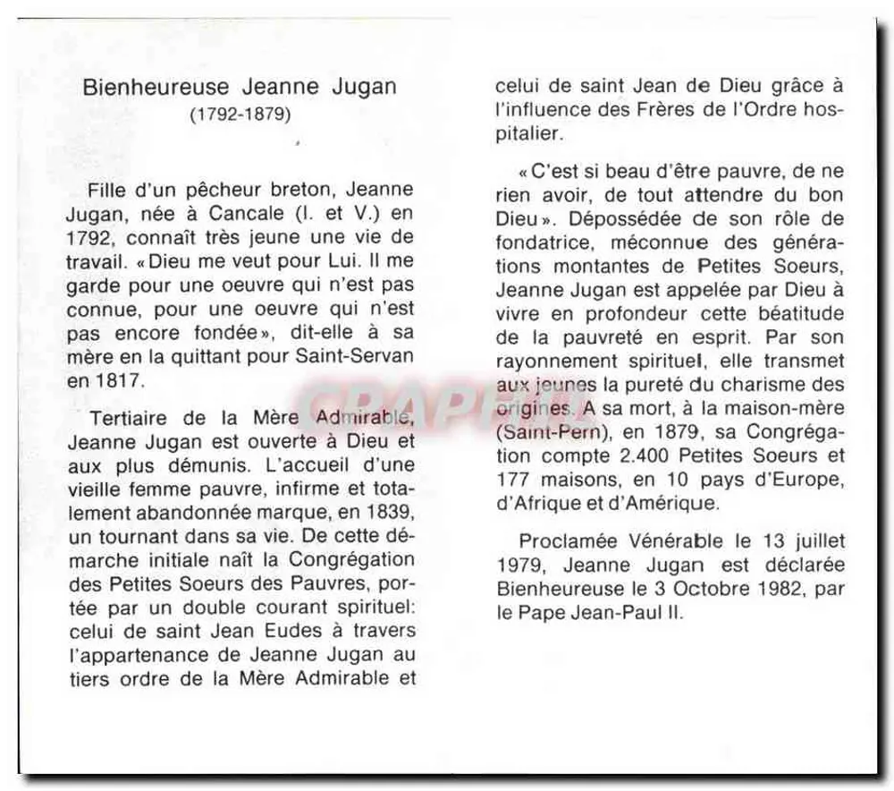 Selige Jeanne Jugan — Gründerin der Kleinen Schwestern der Armen — La Tour Saint-Joseph, Saint-Pern (Frankreich) - Rückseite