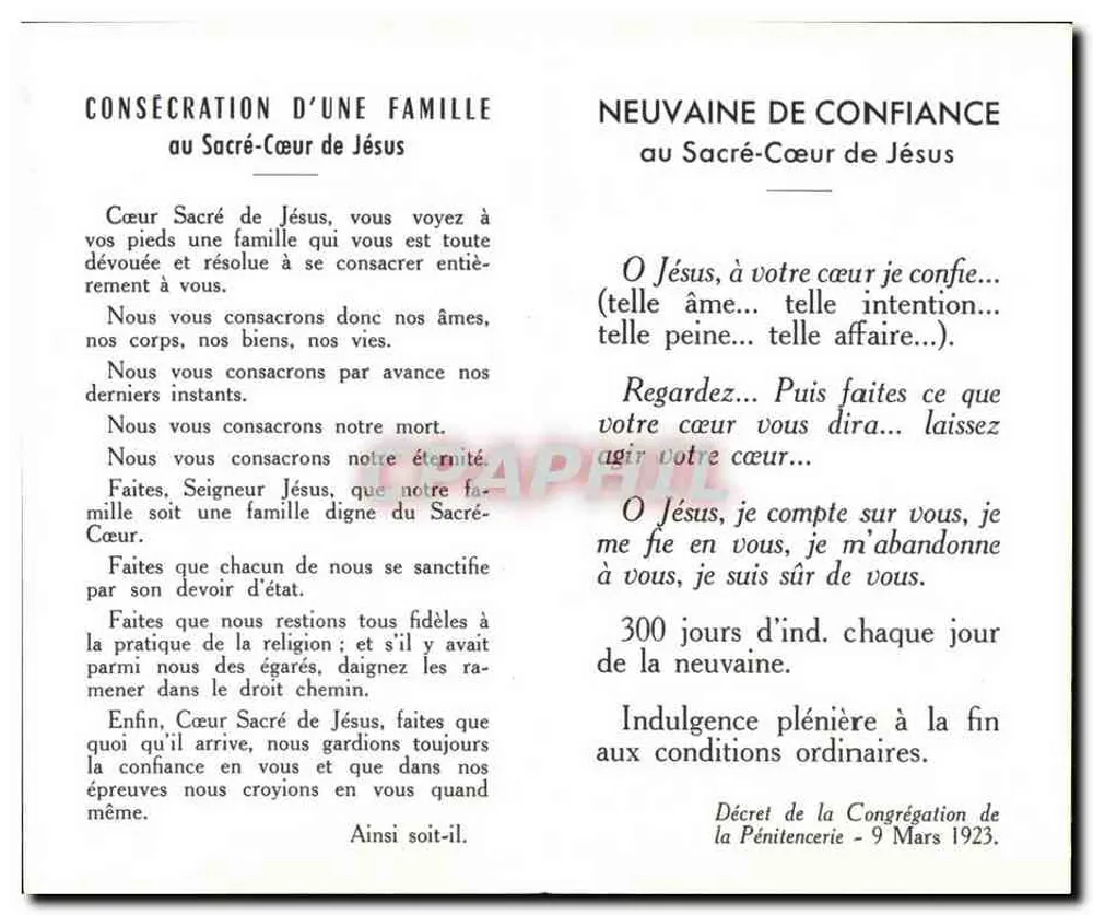 Versprechen Jesu Christi an Marguerite-Marie Alacoque — Sakramentherz — Imprimerie ROUCHE, Lyon 1931 - Rückseite