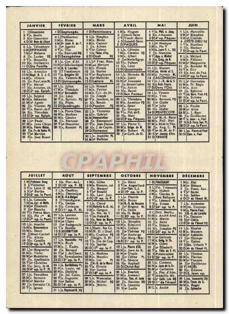 Kalender 1953 — Die Werke des Heiligen Franz von Sales — Hélio-Lorraine, Nancy - Rückseite