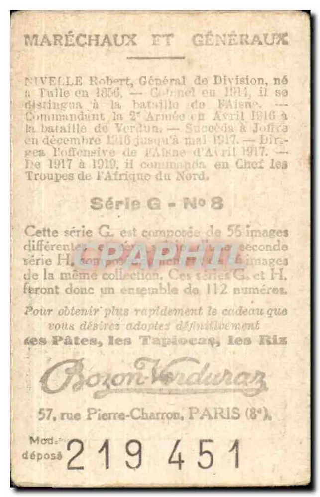 Geral Nivelle — Coleção Bozon Verduraz, série G, n°8 - Verso