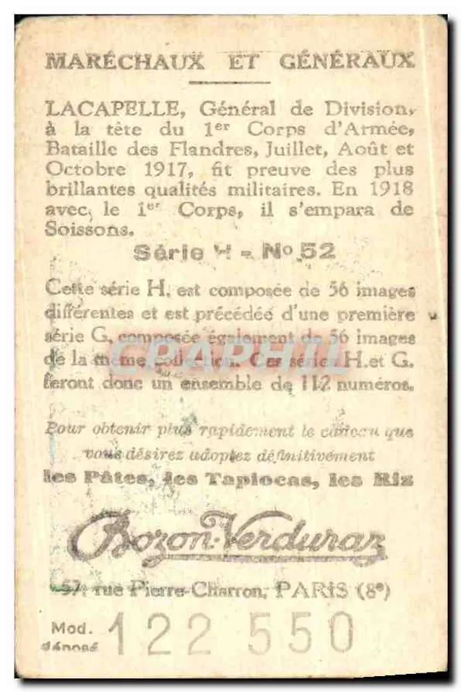 General Lacapelle — Sammlung Bozon-VerduraZ, n°52 - Rückseite