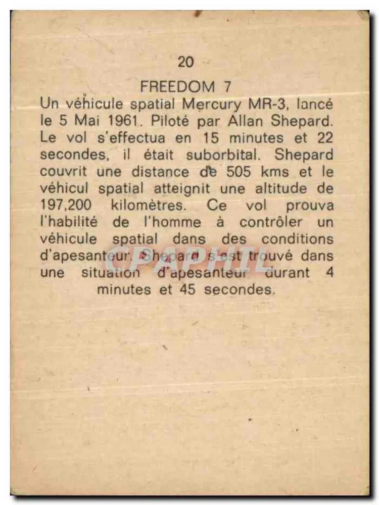 Freedom 7 — Veículo espacial Mercury MR-3 — United States - Verso
