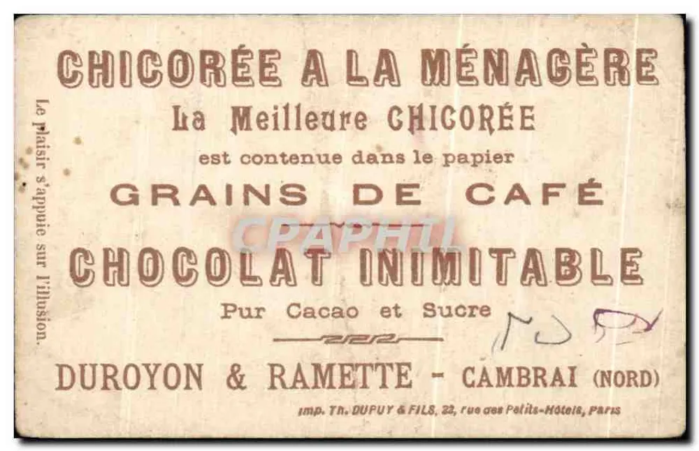 Chicórea extra 'à la ménagère' — papel grãos de café — Duroyon & Ramette, Cambrai (Nord) - Verso