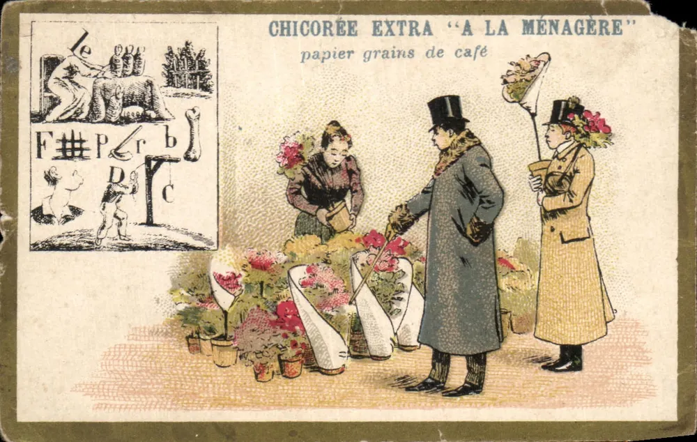 Chicorée à la Ménagère — publicité pour papier grains de café — éditeur Duroyon & Ramette, Cambrai (Nord) - Frente