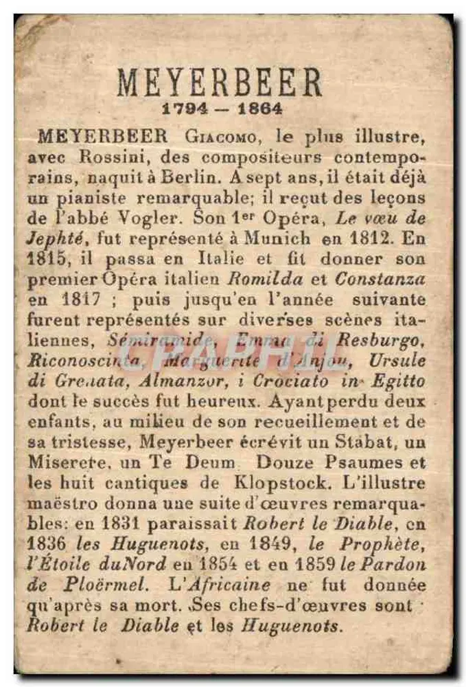 Meyerbeer — Komponist — Unbekannter Verleger, Nr. 28 - Rückseite