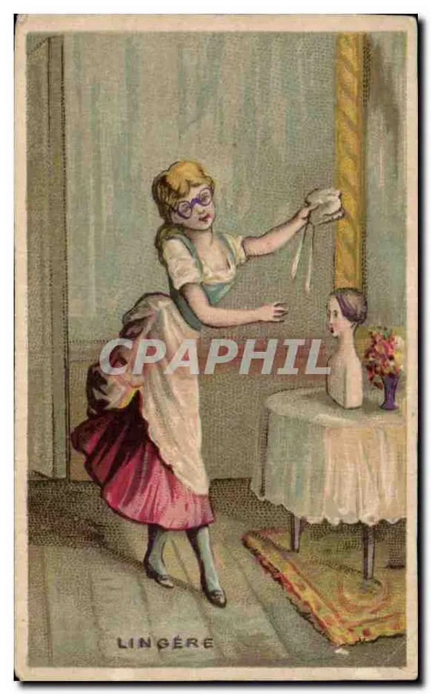 Mulher de serviço — lavando a roupa — Carte postale illustrée - Frente