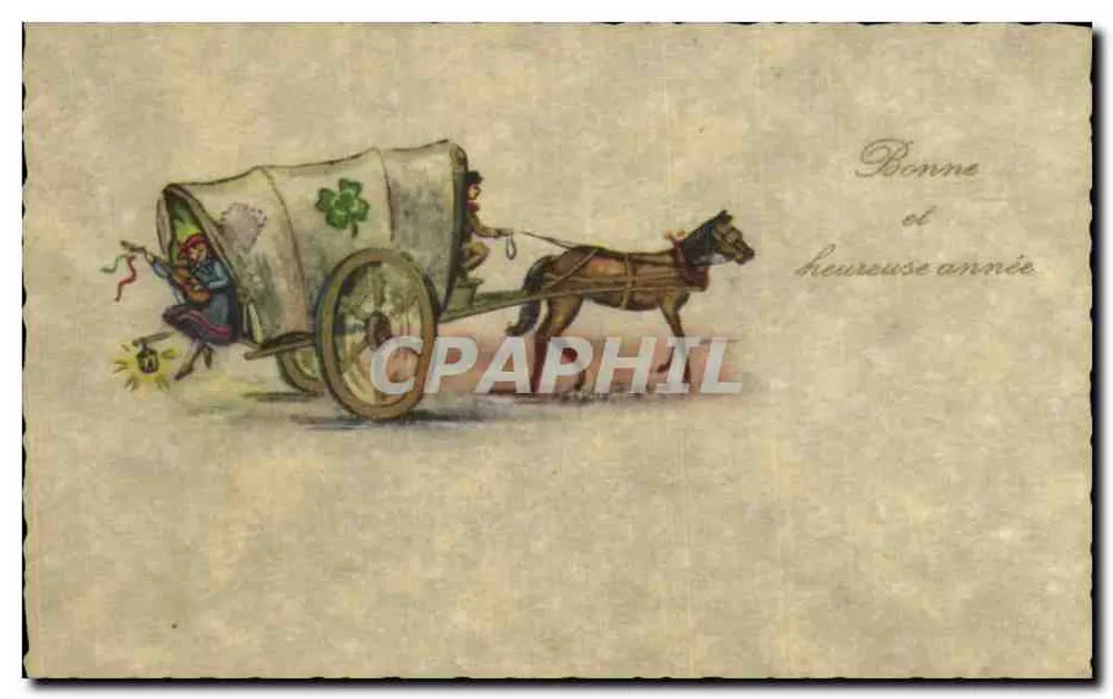 Castanha e cavalo — carta de boas-vindas — Impressa na Suíça - Frente