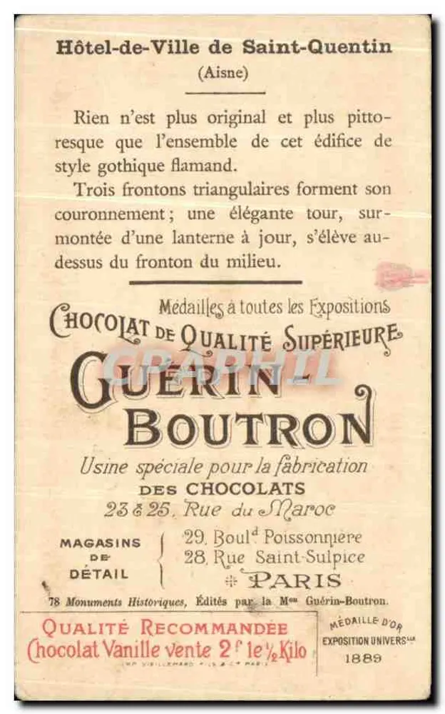 Hôtel-de-Ville von Saint-Quentin — Aisne — Chocolat Guérin-Boutron, n° 48 - Rückseite