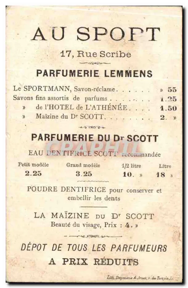 Mandolinen-Spieler — Werbung für die Delikatessen von L'ATHÉNÉE — Lemmens, 17 Rue Scribe - Rückseite