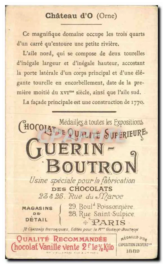 Castelo de O (Orne) — ilustração publicitária para o chocolate Guérin-Boutron — n° 34 - Verso