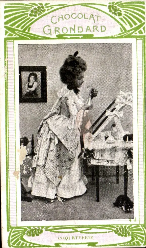 Frau, die Schokolade zubereitet — Chocolat Grondard — Coquetterie - Vorderseite