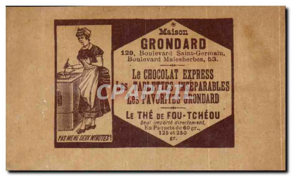 Frau, die Schokolade zubereitet — Chocolat Grondard — Coquetterie - Rückseite