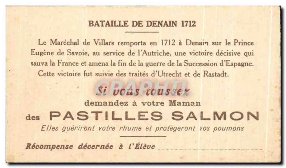Slag bij Denain 1712 — oorlogstekening — uitgever niet zichtbaar - Achterkant
