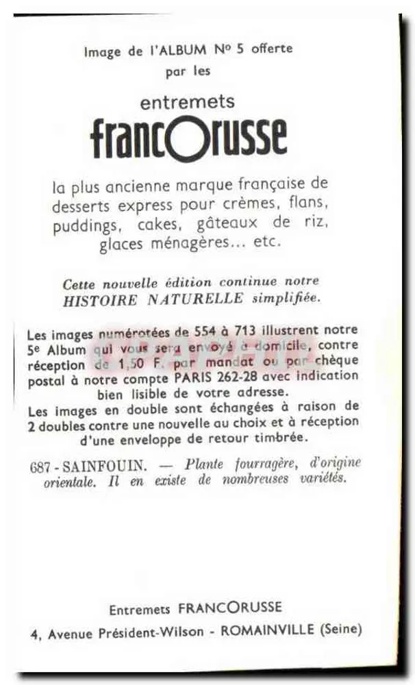 Sainfouin — Planta forrageira de origem oriental — Entremets FrancOrusse, n° 687 - Verso