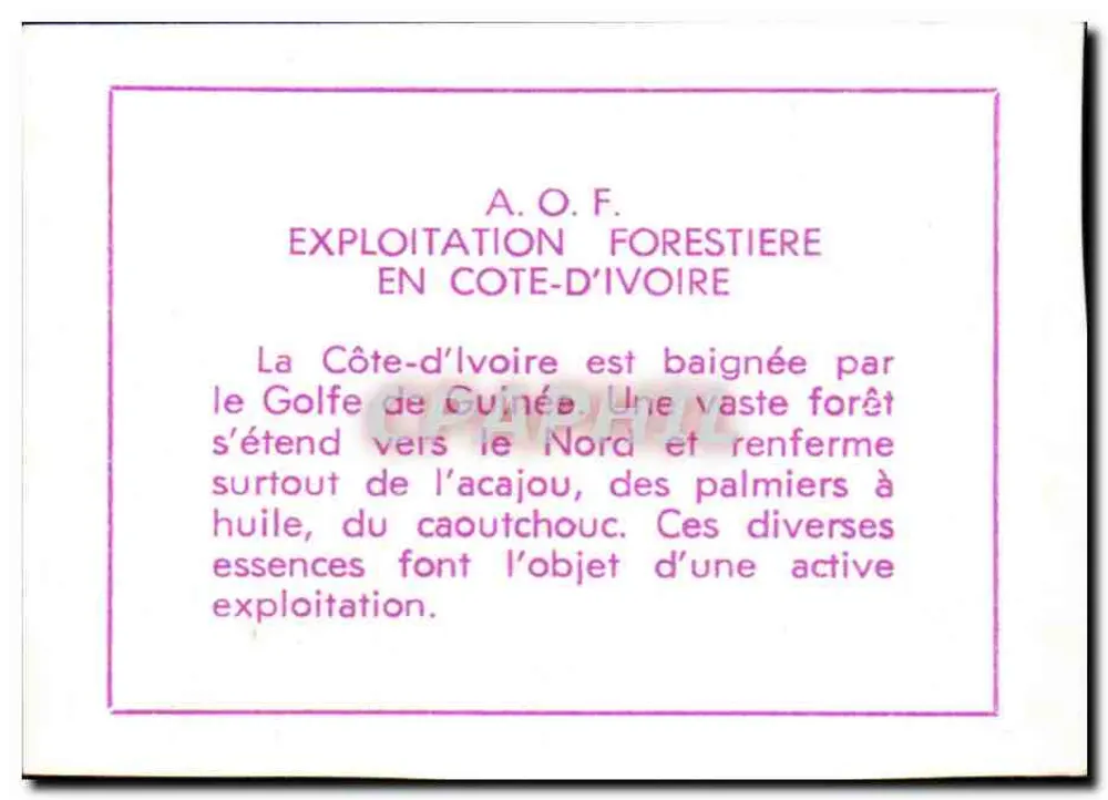 Las w Côte-d'Ivoire — A.O.F. — wydawca A.O.F. - Rewers