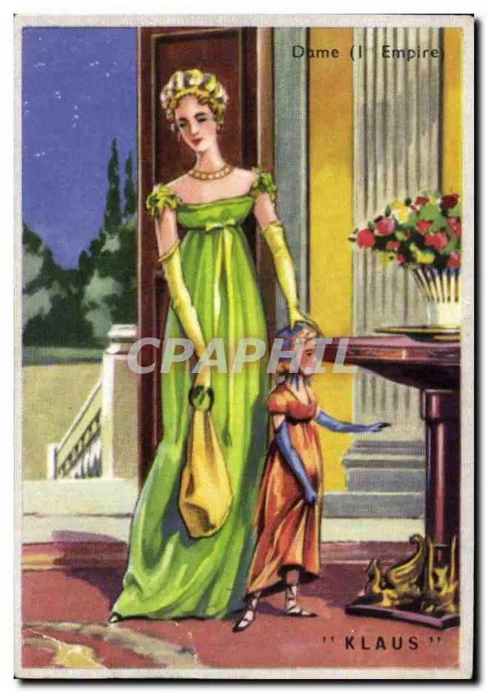 Dama (o Império) — ilustração de mulher com vestido verde e criança — editor Klaus, n° 179 - Frente