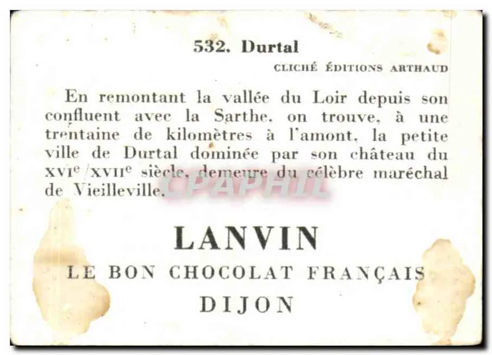 Durtal — Dijon — Album « A França em Imagens » 4ª série - Verso