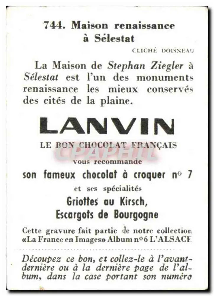 Casa da Renascença em Sélestat — Sélestat — Lanvin Chocolat, 6ª Série n°744 - Verso