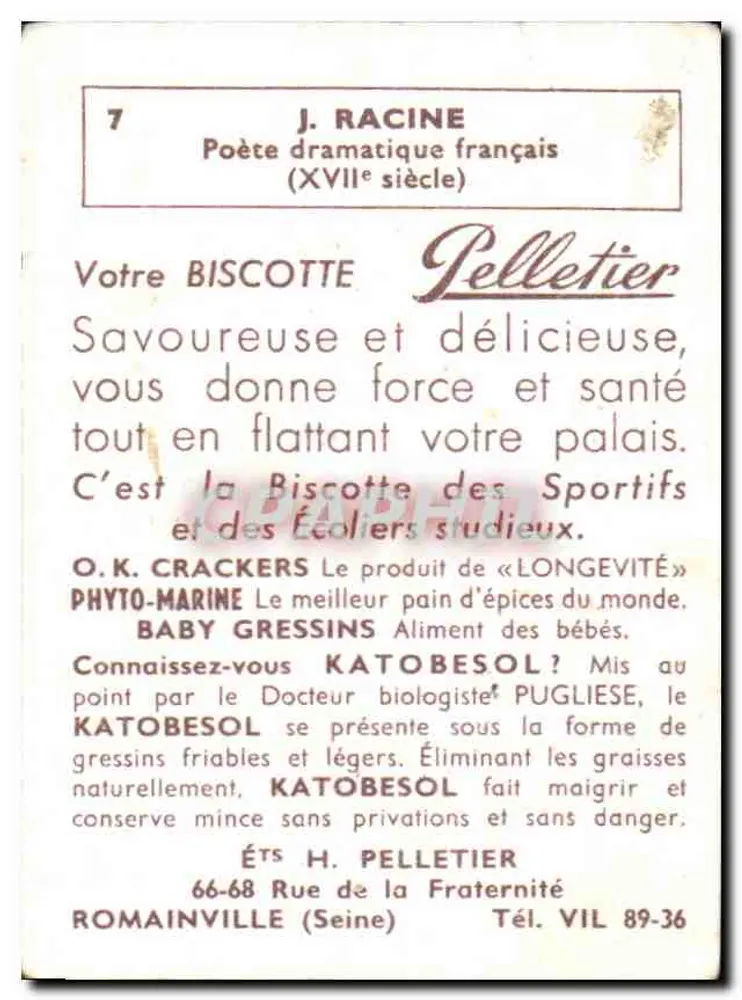 J. Racine — Poeta dramático francês (século XVII) — Pelletier, n°7 - Verso