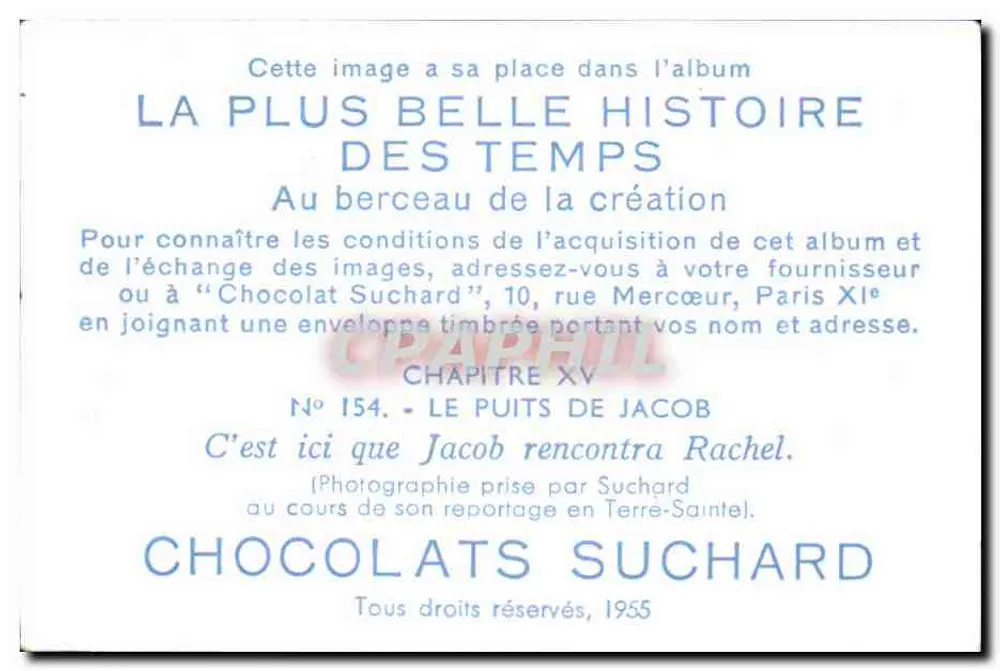 O poço de Jacó — Raquel — Chocolates Suchard, n° 154 - Verso