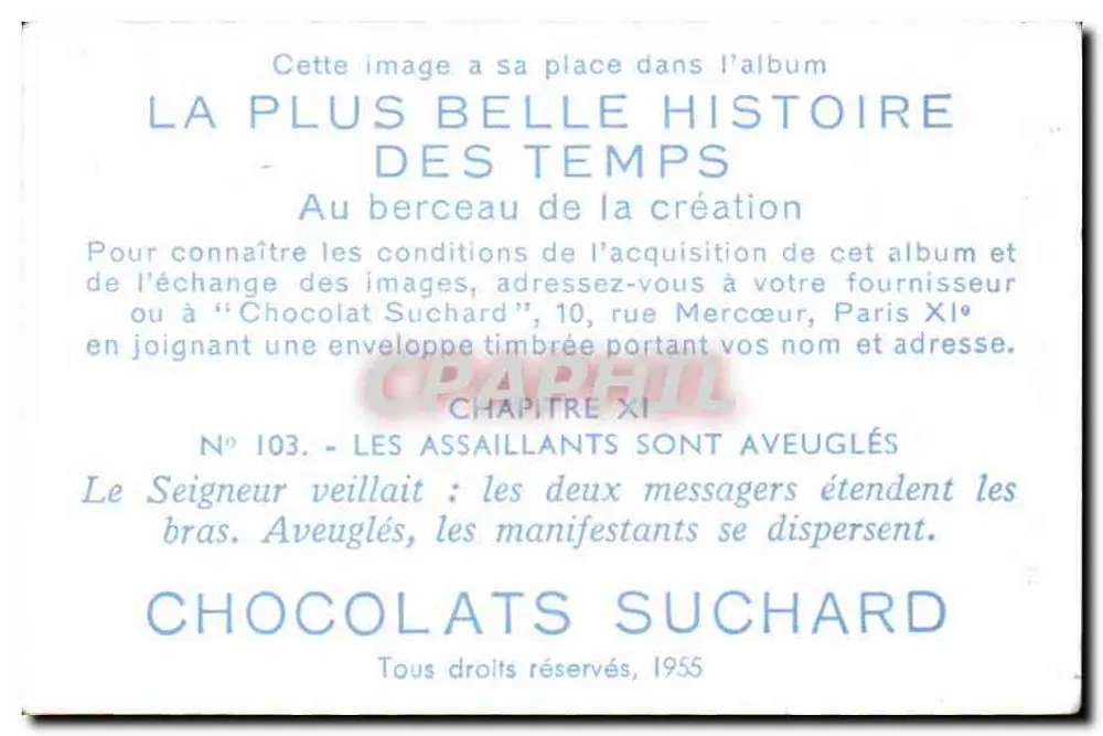 De aanvallers zijn blind — Hoofdstuk XI — Chocolats Suchard, n° 103 - Achterkant