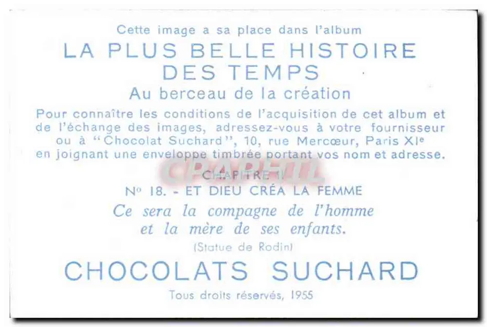 Rodin-Statue — Und Gott schuf die Frau — Chocolats Suchard, Nr. 18 - Rückseite