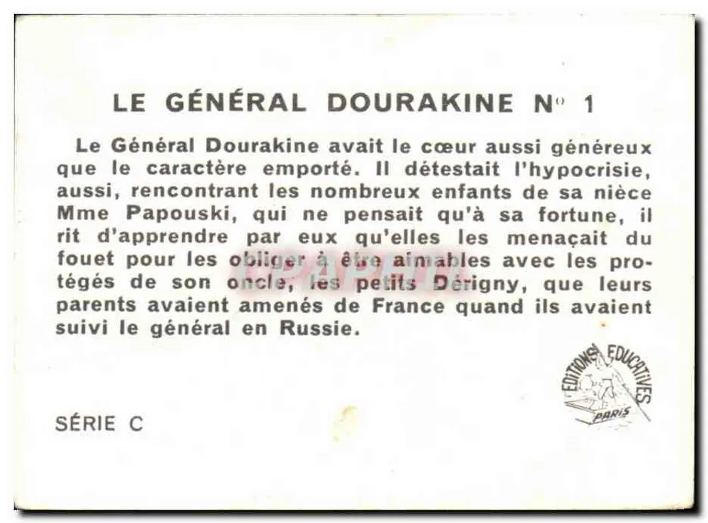 O Geral Dourakine — Série C, N° 1 — Edições Educativas Paris - Verso
