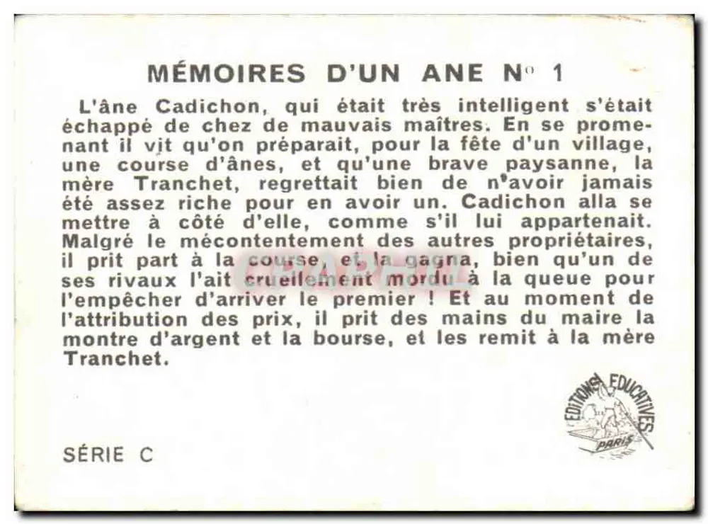 Memórias de um burro — Série C — Edições Educativas Paris - Verso