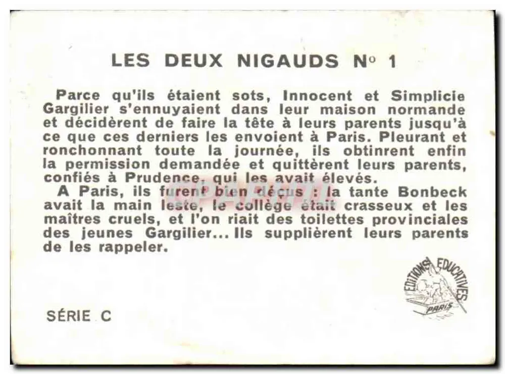 Os Dois Nigauds — Série C, N° 1 — Edições Educativas Paris - Verso