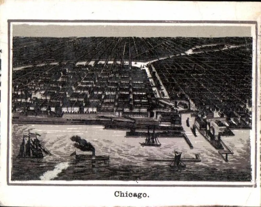 Chicago — Luftbild des Hafens und der Straßen — Verleger und Seriennummer nicht lesbar - Vorderseite