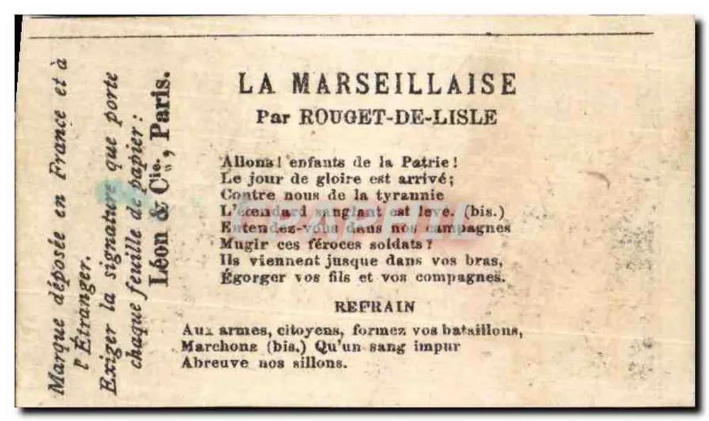 Die Marseillaise — Von Rouget-de-Lisle — Verlag Léon & Cie, Paris - Rückseite