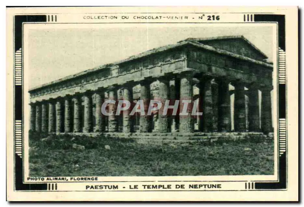 Paestum - Der Tempel des Neptun — Sammlung Chocolat-Menier n°216, Foto Alinari, Florenz - Vorderseite