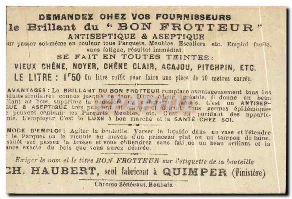 Milchtransport — Werbung für den Brillant du Bon Frotteur — CH. Haubert, Quimper - Rückseite