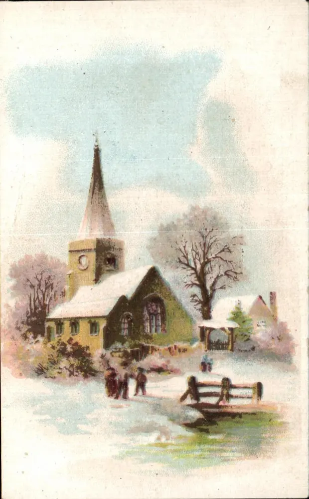Kirche im Winter — Dorfszene — Alphonse Leroux, Orchies (Nord) - Vorderseite