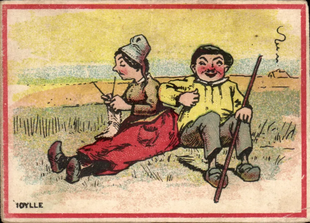 Zwei Personen in traditioneller Kleidung — ländliche Szene — Verlag JOYLLE, Seriennummer nicht sichtbar - Vorderseite