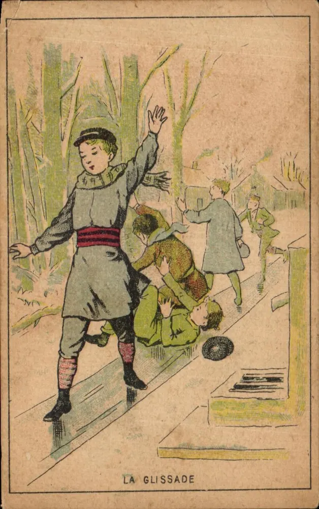 Die Rutsche — Szene von Kindern, die auf einer Rutsche spielen — Ausgabe der Serie 'Les Petits Joueurs' - Vorderseite