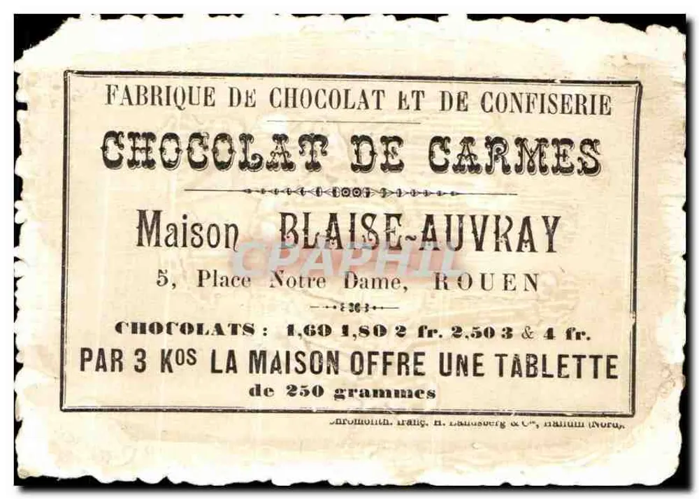 Crianças brincando com boneca — Chocolat des Carmes — Maison Blaise-Auvray, Rouen - Verso