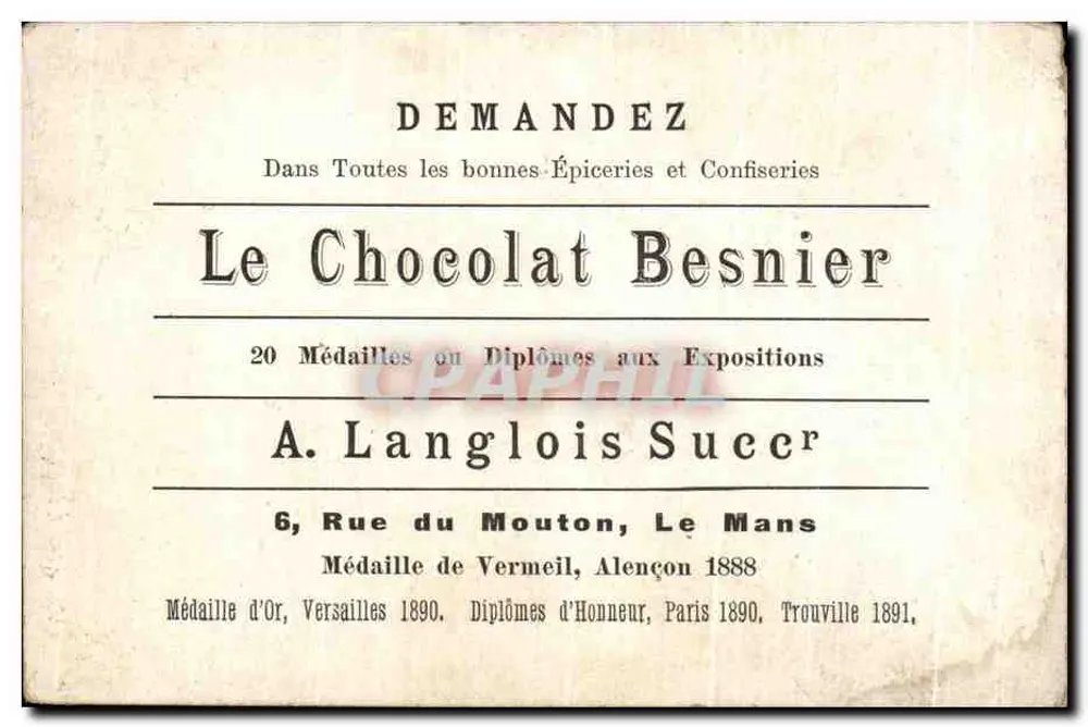 Pássaro e rosa — ilustração decorativa — A. Langlois Succr, Le Mans - Verso