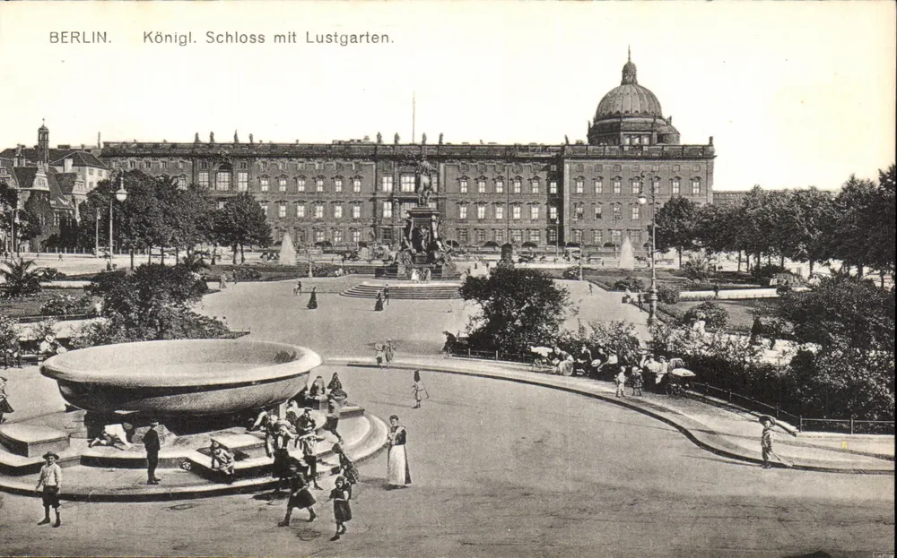 Berlin. Königliches Schloss mit Lustgarten — Ansicht des Schlosses und des Lustgartens. - Vorderseite