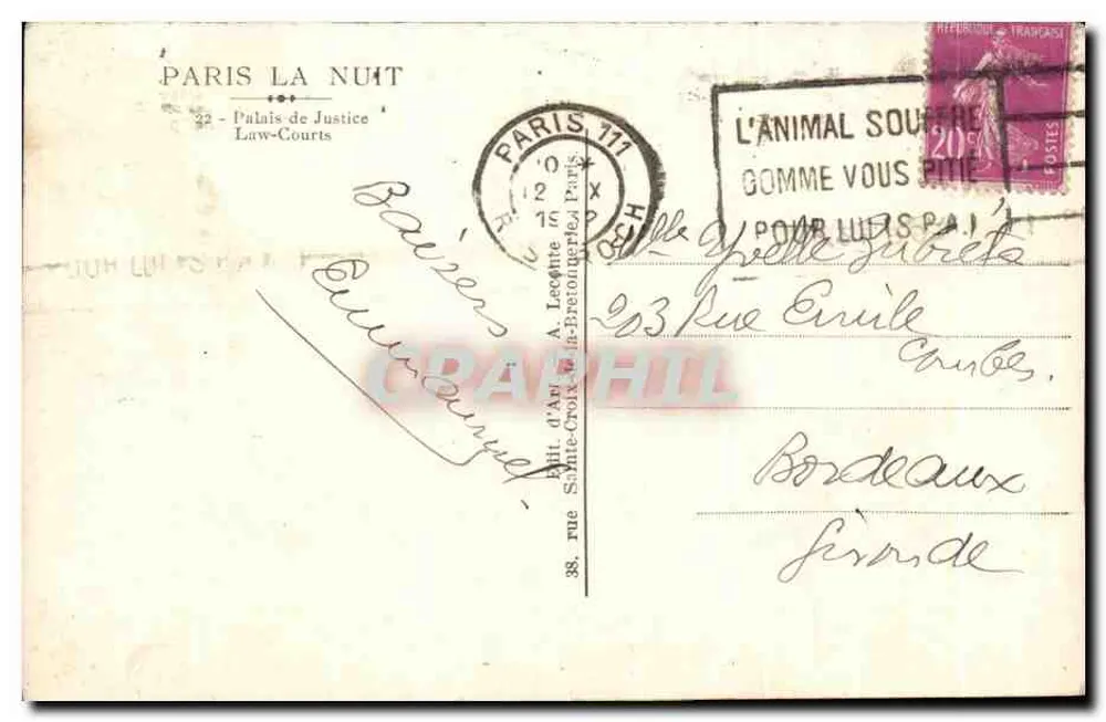 Paris nachts — Palast der Gerechtigkeit — unbekannter Verlag, Seriennummer 32 - Rückseite