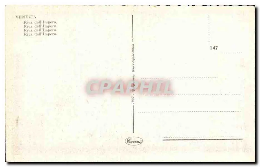 Vêneto — Vista da Riva dell'Impero — editor Becamai, n° 147 - Verso